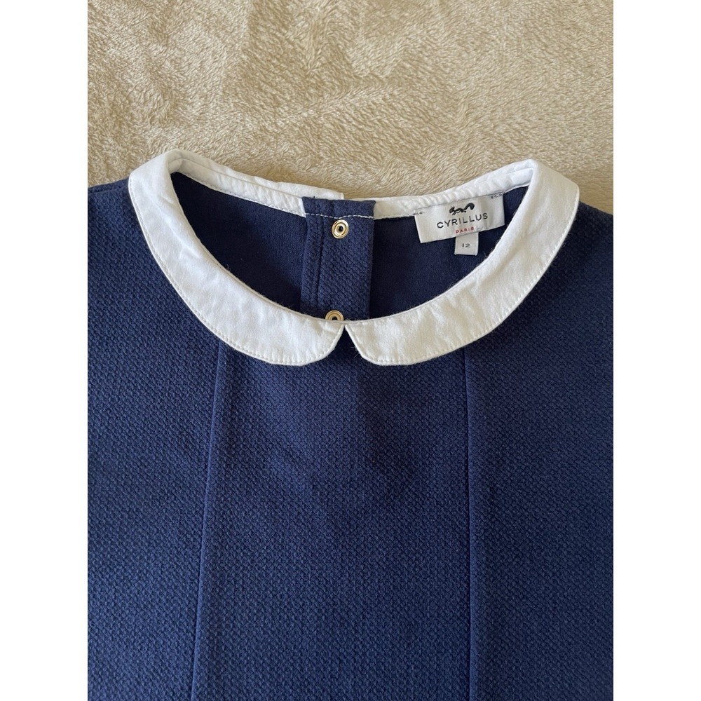 Cyrillus Paris Girls Navy Fit & Flare Dress Size 12 Peter Pan Collar Preppy - Picture 7 of 13